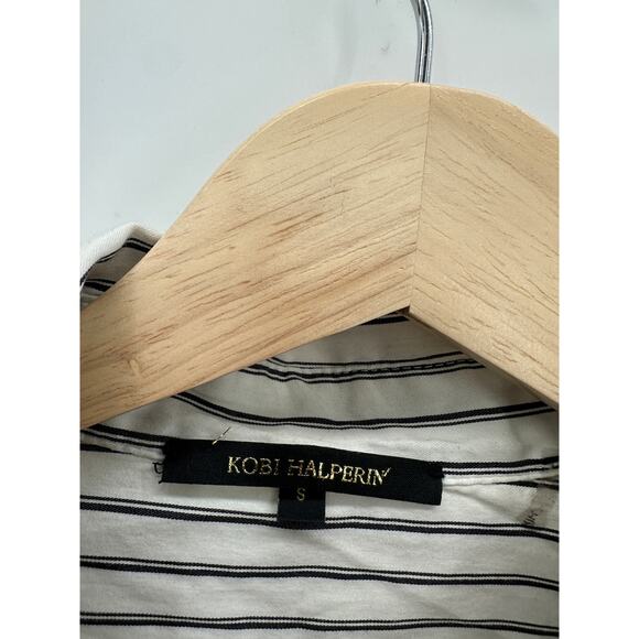 Kobi Halperin Button Down Shirt Women Small Black White Striped Collar Flare - Picture 7 of 9